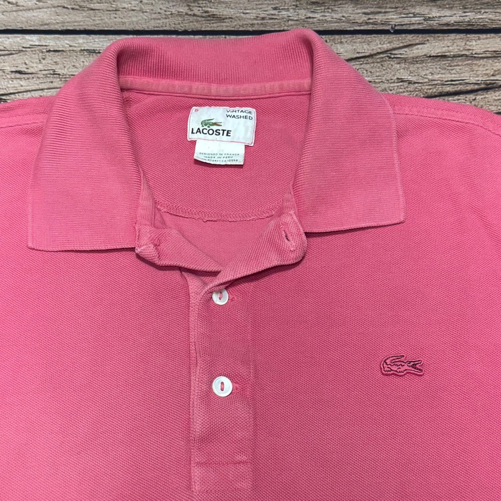 Lacoste Polo Shirt Mens 5 Pink Vintage Washed Short Sleeve Pique P0011-234